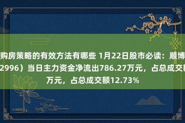 购房策略的有效方法有哪些 1月22日股市必读：顺博合金（002996）当日主力资金净流出786.27万元，占总成交额12.73%