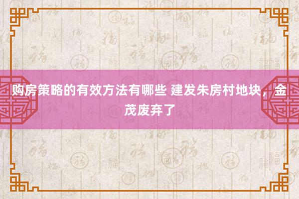 购房策略的有效方法有哪些 建发朱房村地块，金茂废弃了