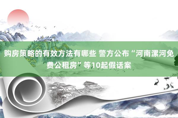 购房策略的有效方法有哪些 警方公布“河南漯河免费公租房”等10起假话案